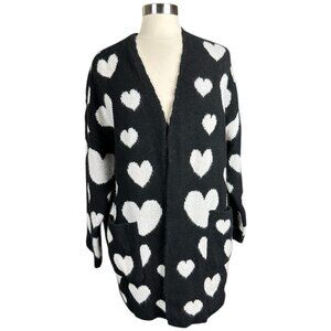 Maeve Anthropologie Sweater Womens XS Cardigan hearts black white open casual